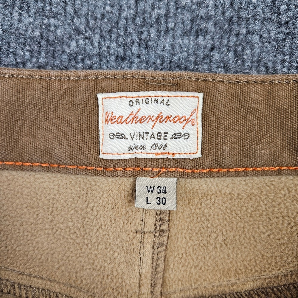 Weatherproof Vintage Fleece Lined Pants Men's 34x30 Regular Fit Brown Stretch - Picture 2 of 9